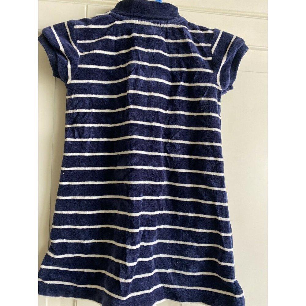Ralph‎ Lauren 12 Month Baby Girl Navy Blue Velour Striped Short Sleeve Dress - Picture 5 of 6